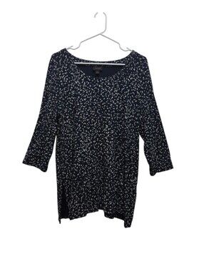 J. Jill Wearever Navy Abstract Dot Tunic Top Large Travel Knit Casual Chic Work